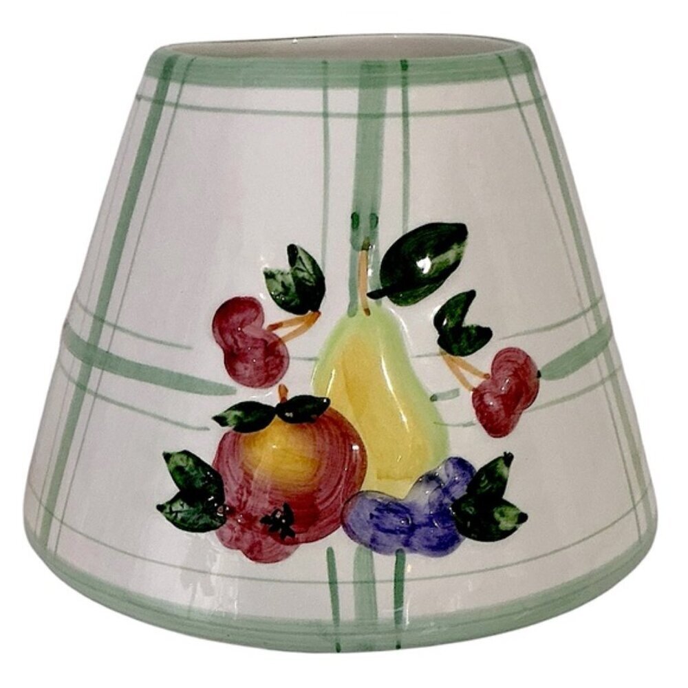 Candle Lamp Shade Topper Raised Fruit Green White Farmhouse Plaid Large 5” - Picture 8 of 16
